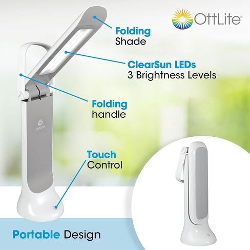 مصباح مهام قابل للطي من OttLite، أبيض - ظل متعدد المواضع، تصميم قابل للطي، مقبض محمول، حرارة منخفضة وإضاءة منخفضة الوهج، يناسب المكاتب ومحطات العمل in Saudi Arabia