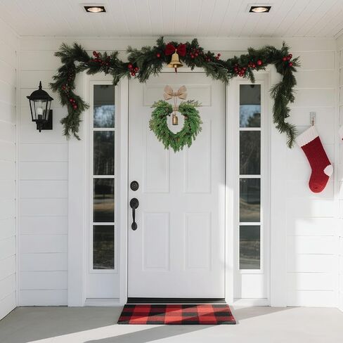 Christmas Wreath for Front Door, Heart-Shaped Holiday Wreath with Bell & Real Pine Cones, Artificial Green Leaves for Indoor & Outdoor Wall Decor, Garden Party Decoration (20 inches) in Saudi Arabia