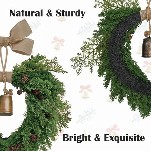 Christmas Wreath for Front Door, Heart-Shaped Holiday Wreath with Bell & Real Pine Cones, Artificial Green Leaves for Indoor & Outdoor Wall Decor, Garden Party Decoration (20 inches) in Saudi Arabia