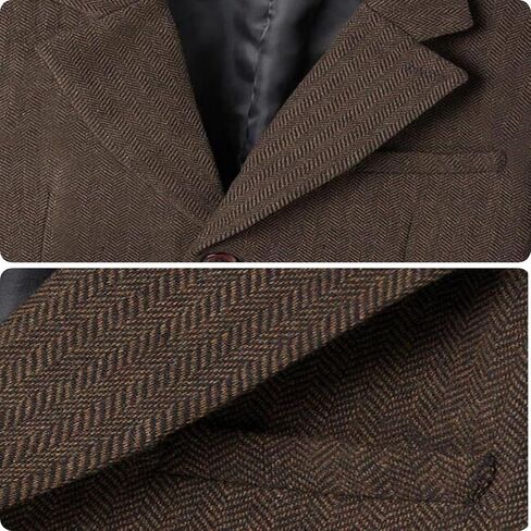 Mens Blazer Vintage Herringbone Tweed Jackets Two Button Sport Coat with Pocket Square with Elbow Patches in Saudi Arabia