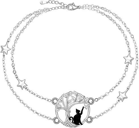 Cat Anklet 925 Sterling Silver Cat Ankle Bracelets for Women Tree of Life Anclet for Halloween Cats Loves Gifts Jewelry Jewelry in Saudi Arabia