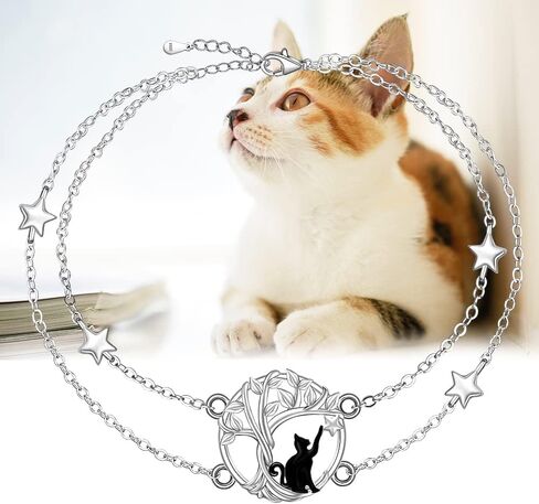Cat Anklet 925 Sterling Silver Cat Ankle Bracelets for Women Tree of Life Anclet for Halloween Cats Loves Gifts Jewelry Jewelry in Saudi Arabia