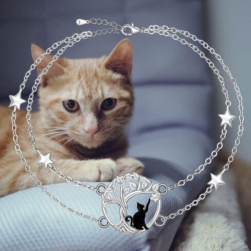 Cat Anklet 925 Sterling Silver Cat Ankle Bracelets for Women Tree of Life Anclet for Halloween Cats Loves Gifts Jewelry Jewelry in Saudi Arabia