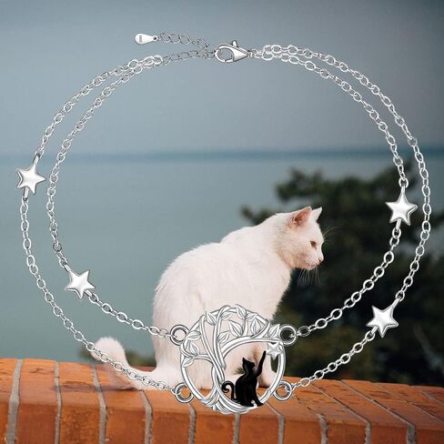Cat Anklet 925 Sterling Silver Cat Ankle Bracelets for Women Tree of Life Anclet for Halloween Cats Loves Gifts Jewelry Jewelry in Saudi Arabia