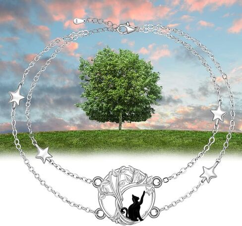 Cat Anklet 925 Sterling Silver Cat Ankle Bracelets for Women Tree of Life Anclet for Halloween Cats Loves Gifts Jewelry Jewelry in Saudi Arabia