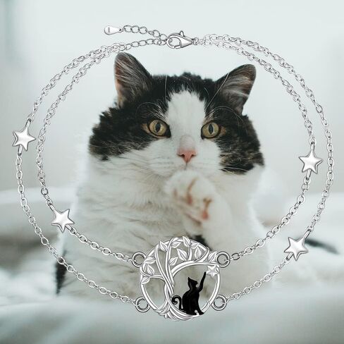 Cat Anklet 925 Sterling Silver Cat Ankle Bracelets for Women Tree of Life Anclet for Halloween Cats Loves Gifts Jewelry Jewelry in Saudi Arabia