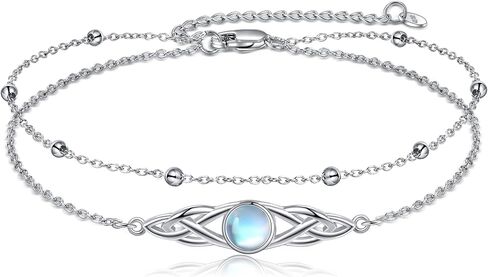 925 Sterling Silver Celtic Anklet for Women Irish Moonstone Ankle Bracelet Moonstone Anklet Knot Viking Gemstone Jewelry in Kuwait