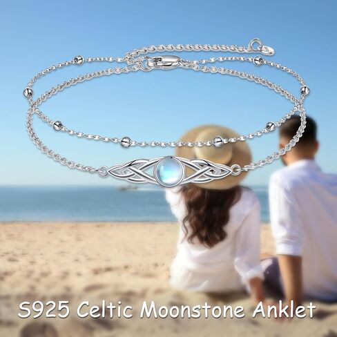 925 Sterling Silver Celtic Anklet for Women Irish Moonstone Ankle Bracelet Moonstone Anklet Knot Viking Gemstone Jewelry in Kuwait
