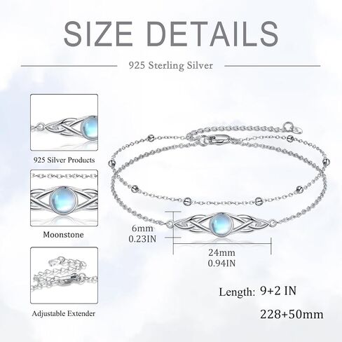 925 Sterling Silver Celtic Anklet for Women Irish Moonstone Ankle Bracelet Moonstone Anklet Knot Viking Gemstone Jewelry in Kuwait