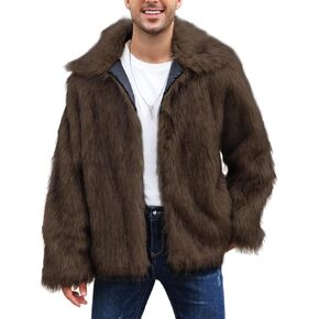 سترة رجالي فاخرة من الفرو الصناعي من Arssm معاطف فروي منفوشة وياقة على شكل طية صدر وأكمام طويلة ملابس خارجية شتوية دافئة in Kuwait