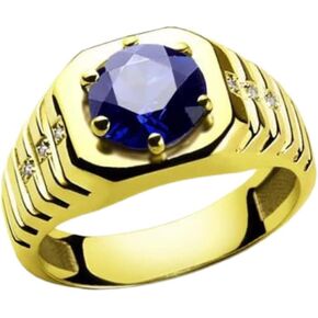 Blake’s 10K Solid Yellow Gold Ring for Men with 6 Diamond Accents and Topaz, Sapphire, Ruby, Emerald Gemstone Options, Men Fine Jewelry for Dad Men Gifts for Him, Men’s Jewelry (Size 5-15) in Saudi Arabia