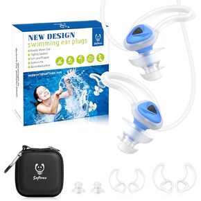 Swimming Ear Plugs with Lanyard, Custom-fit, Blocks Out Water Lets Sound in, Swimmer Earplugs for Swimming, Surfing, Diving and Other Water Activities, Black in Kuwait