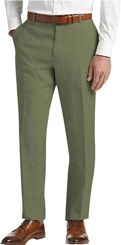 Men's Linen Pants Lightweight Classic Regular Fit Dress Suit Pants for Men Spring Summer in Kuwait
