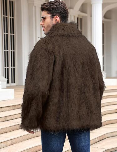 Arssm Mens Luxury Faux Fur Jacket Fluffy Furry Coats Lapel Collar Long Sleeve Outerwear Winter Warm Cardigans in Kuwait