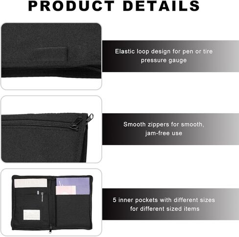 Car Registration Insurance Holder, Multipurpose Glove Box Organizer Car Manual Holder Zippered Case, Vehicle Document Organizer for Essential Gadgets, Driver License, Cards in Kuwait