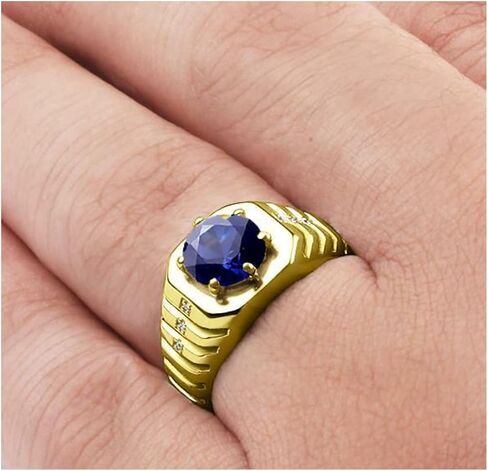 Blake’s 10K Solid Yellow Gold Ring for Men with 6 Diamond Accents and Topaz, Sapphire, Ruby, Emerald Gemstone Options, Men Fine Jewelry for Dad Men Gifts for Him, Men’s Jewelry (Size 5-15) in Saudi Arabia