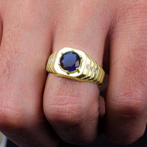 Blake’s 10K Solid Yellow Gold Ring for Men with 6 Diamond Accents and Topaz, Sapphire, Ruby, Emerald Gemstone Options, Men Fine Jewelry for Dad Men Gifts for Him, Men’s Jewelry (Size 5-15) in Saudi Arabia