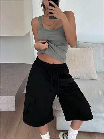 SHENHE Women's Y2K Baggy Cargo Shorts Drawstring Waist Loose Lounge Workout Casual Sweat Shorts in Saudi Arabia