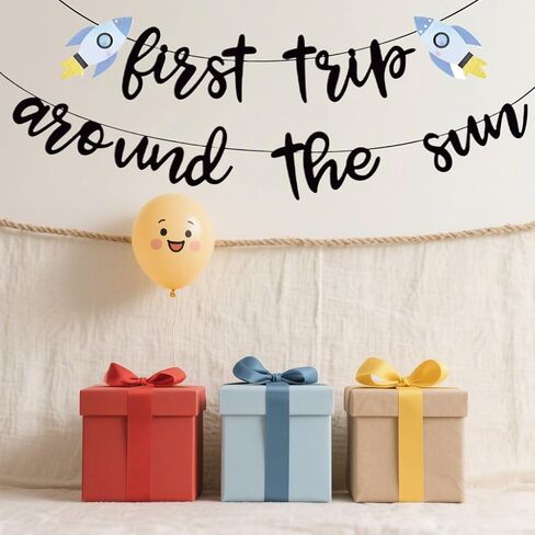First Trip Around The Sun Banner, Sunshine 1st Birthday Party Decorations Supplies, Baby Shower Decor for Boys Girls, Space First Bday Bunting Sign in Saudi Arabia