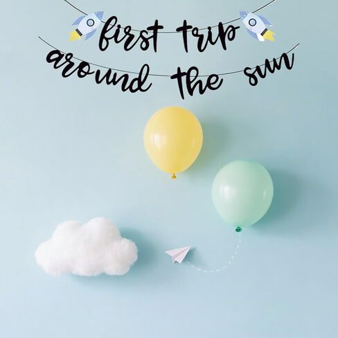 First Trip Around The Sun Banner, Sunshine 1st Birthday Party Decorations Supplies, Baby Shower Decor for Boys Girls, Space First Bday Bunting Sign in Saudi Arabia