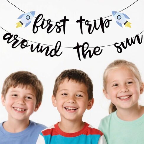 First Trip Around The Sun Banner, Sunshine 1st Birthday Party Decorations Supplies, Baby Shower Decor for Boys Girls, Space First Bday Bunting Sign in Saudi Arabia