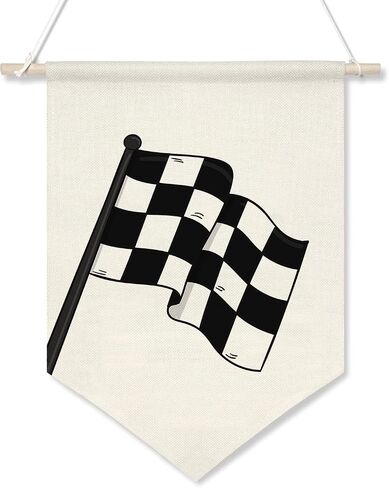 Race Car Canvas Banner,Little Racer Dude Wall Art for Boy Room, Buffalo Plaid Racing Flag Hanging Decor for Playroom, Toddler Bedroom or Racing Enthusiast Gift,16x10.8In (Black-Racing Flag) in Saudi Arabia