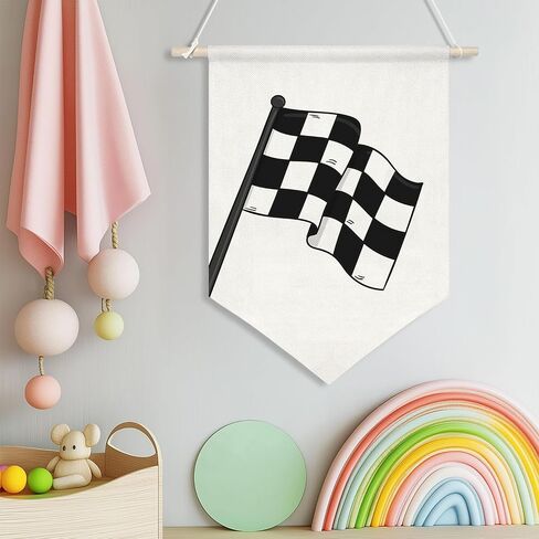 Race Car Canvas Banner,Little Racer Dude Wall Art for Boy Room, Buffalo Plaid Racing Flag Hanging Decor for Playroom, Toddler Bedroom or Racing Enthusiast Gift,16x10.8In (Black-Racing Flag) in Saudi Arabia