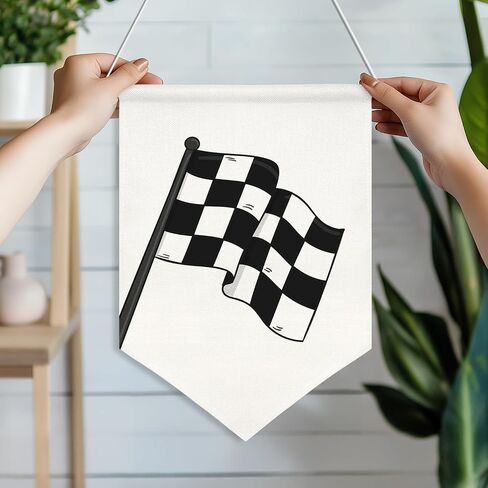 Race Car Canvas Banner,Little Racer Dude Wall Art for Boy Room, Buffalo Plaid Racing Flag Hanging Decor for Playroom, Toddler Bedroom or Racing Enthusiast Gift,16x10.8In (Black-Racing Flag) in Saudi Arabia