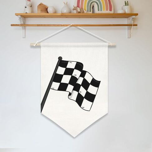 Race Car Canvas Banner,Little Racer Dude Wall Art for Boy Room, Buffalo Plaid Racing Flag Hanging Decor for Playroom, Toddler Bedroom or Racing Enthusiast Gift,16x10.8In (Black-Racing Flag) in Saudi Arabia