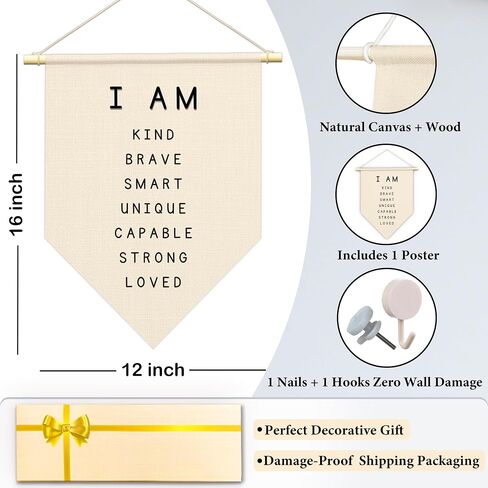 HEISHAPPY I Am Kind Positive Affirmations Wall Art for Kids,Inspirational Classroom playroom Decor,I Am Strong Smart Brave Loved Nursery Banner,Bedroom Hanging Sign,Motivational School Wall Decor-06 in Saudi Arabia