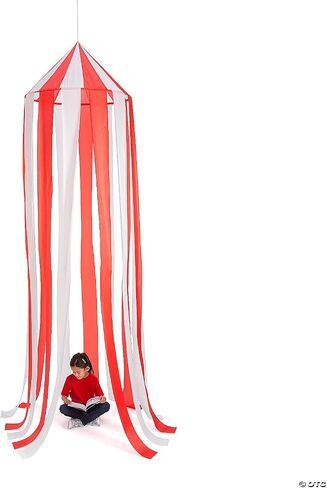 Fun Express Carnival Tent Hanging Decoration or Reading Nook - 7 feet x 6 feet - Party and Home Decor - Red, White in Saudi Arabia