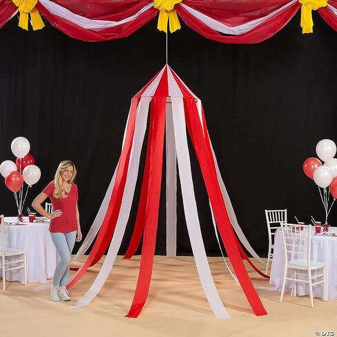 Fun Express Carnival Tent Hanging Decoration or Reading Nook - 7 feet x 6 feet - Party and Home Decor - Red, White in Saudi Arabia