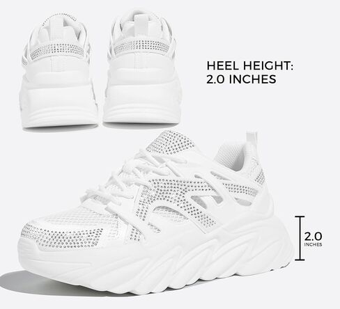 LUCKY STEP Women's Chunky Rhinestone Fashion Sneakers | Sparkly Platform Thick Dad Rave Mesh Walking Shoes in Saudi Arabia