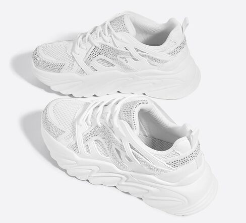 LUCKY STEP Women's Chunky Rhinestone Fashion Sneakers | Sparkly Platform Thick Dad Rave Mesh Walking Shoes in Saudi Arabia