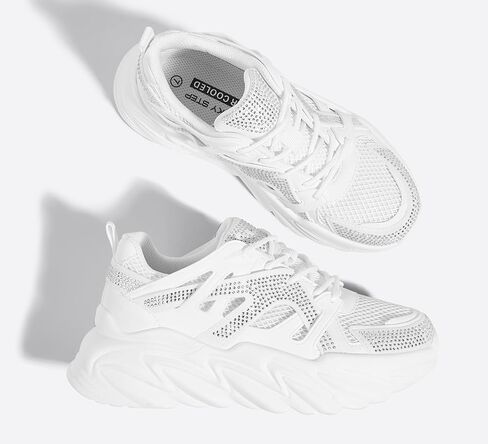 LUCKY STEP Women's Chunky Rhinestone Fashion Sneakers | Sparkly Platform Thick Dad Rave Mesh Walking Shoes in Saudi Arabia