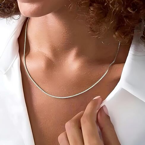 14K Yellow/White Gold Solid Box Chain Necklace Link for Women and Men Jewelry Gift, Width 0.75mm-1.35mm, Length 16-24inch in Kuwait