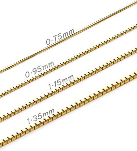 14K Yellow/White Gold Solid Box Chain Necklace Link for Women and Men Jewelry Gift, Width 0.75mm-1.35mm, Length 16-24inch in Kuwait