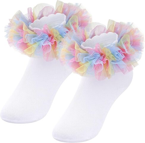 Girls Ruffle Socks Colorful Frilly Tutu Ruffle Lace Dress Socks for Toddler Little Girls,1-10 Years,1 Pack in Saudi Arabia