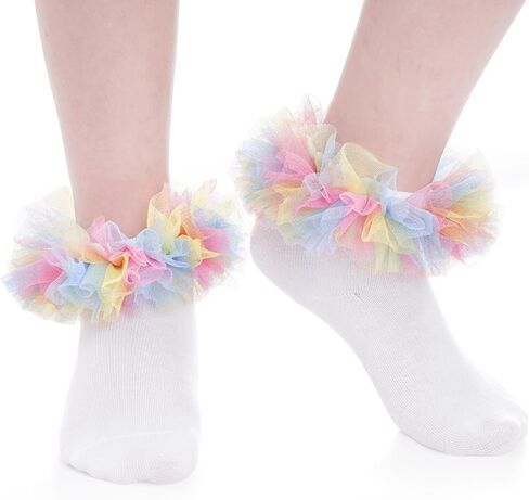 Girls Ruffle Socks Colorful Frilly Tutu Ruffle Lace Dress Socks for Toddler Little Girls,1-10 Years,1 Pack in Saudi Arabia