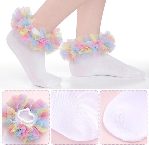 Girls Ruffle Socks Colorful Frilly Tutu Ruffle Lace Dress Socks for Toddler Little Girls,1-10 Years,1 Pack in Saudi Arabia