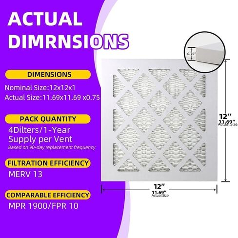 14x20x1 MERV 13 (6-Pack) Pleated Air Filter (Actual Size: 13.50"x19.50"x0.75") MPR 1900 & FPR 10, Furnace Air Filters in Saudi Arabia