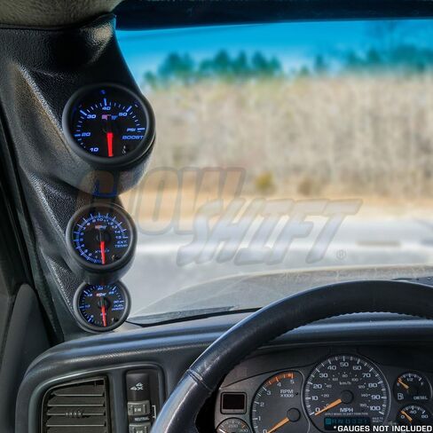 GlowShift Graphite Triple Pillar Gauge Pod Compatible with GMC Sierra 1500 2500HD 3500HD Duramax 2000-2006 - Factory Color Matched - ABS Plastic - Mounts (3) 2-1/16" (52mm) Gauges in Saudi Arabia