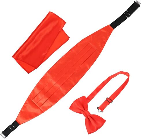 Men's Red Satin Cummerbund Set Pre-Tied Bow Tie and Pocket Square for Formal Events 3-Piece Accessories in Saudi Arabia