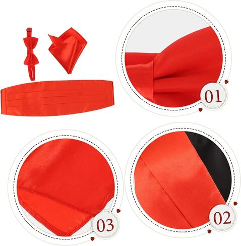 Men's Red Satin Cummerbund Set Pre-Tied Bow Tie and Pocket Square for Formal Events 3-Piece Accessories in Saudi Arabia