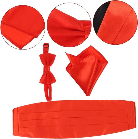 Men's Red Satin Cummerbund Set Pre-Tied Bow Tie and Pocket Square for Formal Events 3-Piece Accessories in Saudi Arabia