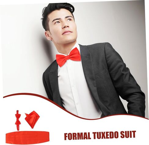 Men's Red Satin Cummerbund Set Pre-Tied Bow Tie and Pocket Square for Formal Events 3-Piece Accessories in Saudi Arabia