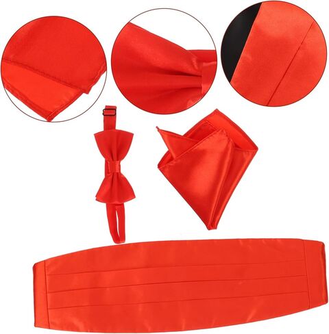 Vanzack 3PCS MEN MEN RED SATIN CUMMERBUND BOY TIN و CHINCHELLESIFE مجموعة ملابس رسمية لحفلات الزفاف والحفلات in Kuwait