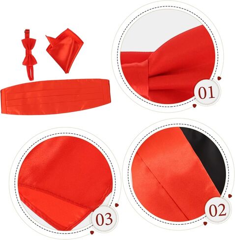 Vanzack 3PCS MEN MEN RED SATIN CUMMERBUND BOY TIN و CHINCHELLESIFE مجموعة ملابس رسمية لحفلات الزفاف والحفلات in Kuwait