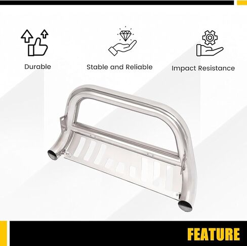 KUAFU Bull Bar Compatible with 2002-2005 Dodge Ram 1500 2500 3500, 2006-2009 Mega Cab Extended Crew, Front Bumper Brush Grille Grill Guard Push Bull Bar 304 Stainless Steel Polishing Silvery in Saudi Arabia