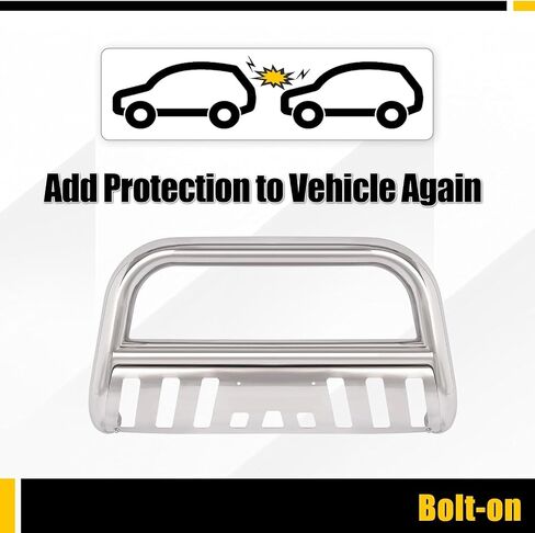 KUAFU Bull Bar Compatible with 2002-2005 Dodge Ram 1500 2500 3500, 2006-2009 Mega Cab Extended Crew, Front Bumper Brush Grille Grill Guard Push Bull Bar 304 Stainless Steel Polishing Silvery in Saudi Arabia